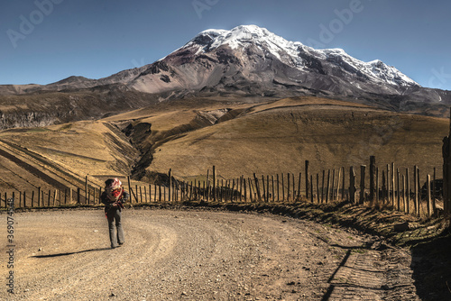 The amazing view over the Chimborazo volcano in Ecuador. The highest mountain on earth when measured from the core, 6384m from the middle of the earth photo