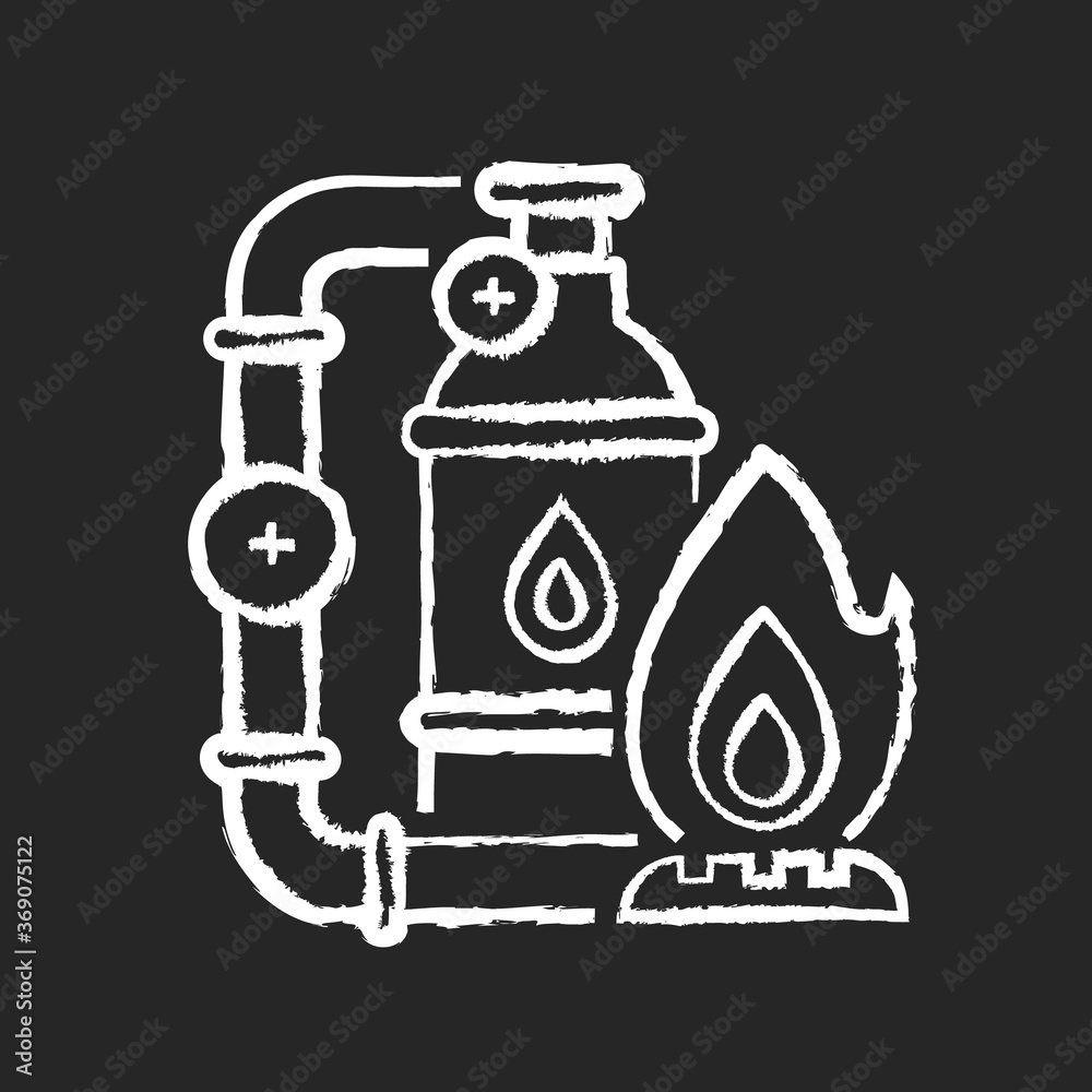 Gas industry chalk white icon on black background. Energy business. Natural resources exploitation. Crude materials, fossil fuel manufacturing. Gas supply isolated vector chalkboard illustration