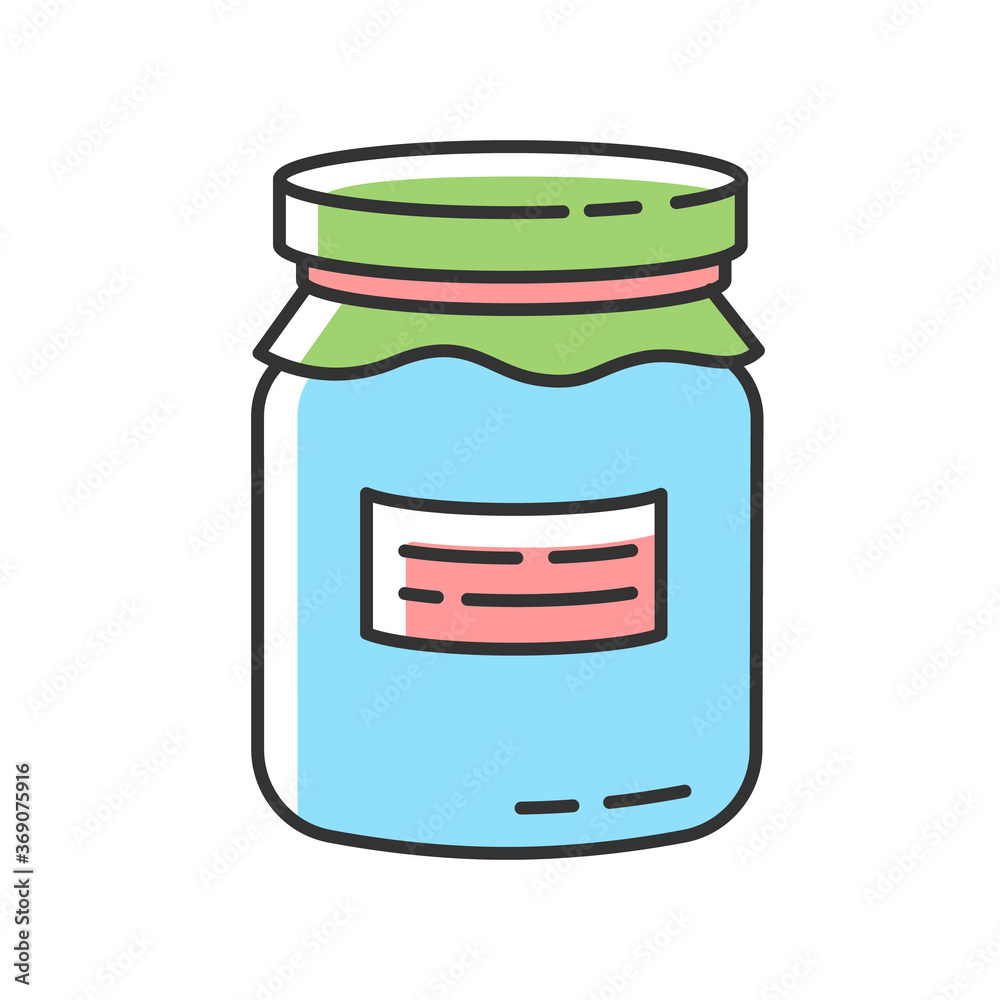 Glass jar RGB color icon. Zero waste, canning. Food conservation, homemade cooking. Reusable glass can organic with jam or honey isolated vector illustration Glass jar RGB color icon. Zero waste, canning. Food conservation, homemade cooking. Reusable glass can organic with jam or honey isolated vector illustration