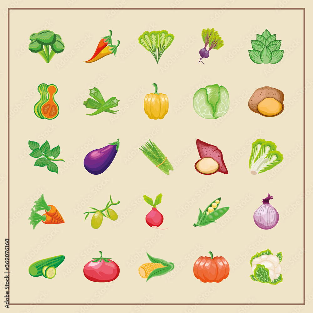 set of icons fruits and vegetables fresh set of icons fruits and vegetables fresh