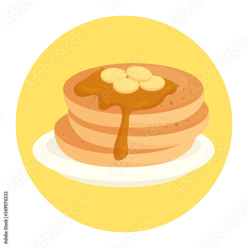 delicious pancake in frame circular, on white background