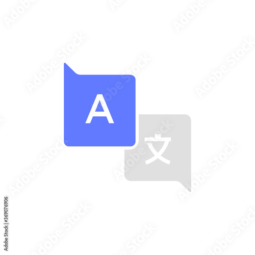 Online language translator. Chat bubbles translation for best communication or learning languages. Logo design. Vector illustration