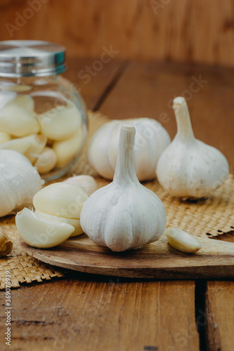 garlic on a wooden table