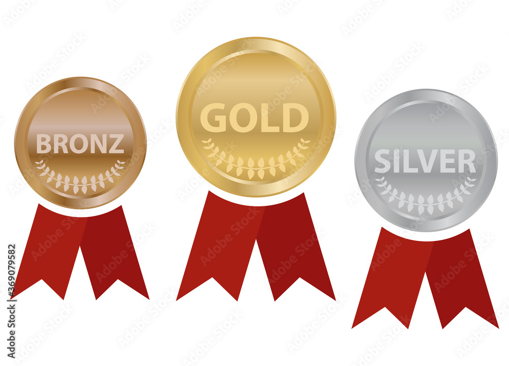 Sports medals with ribbons, gold, silver and bronze sports medal. Vector illustration. Sports medals with ribbons, gold, silver and bronze sports medal. Vector illustration.