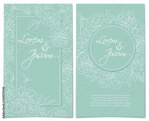 Set of two elegant card template with peony flower. Floral wedding invitation or greeting card design with label design  2 © Lelya Golf