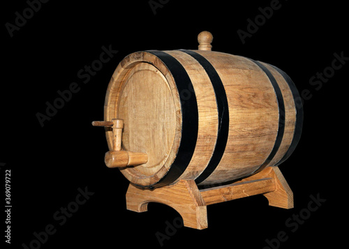 Wood barrel for aging alcoholic beverages isolated