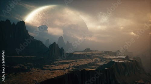Landscape of an amazing alien planet in the lost space. Realistic cinematic animation.
