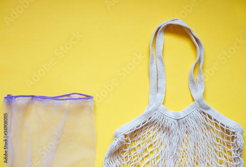 eco reusable tote bag for shopping on yellow background