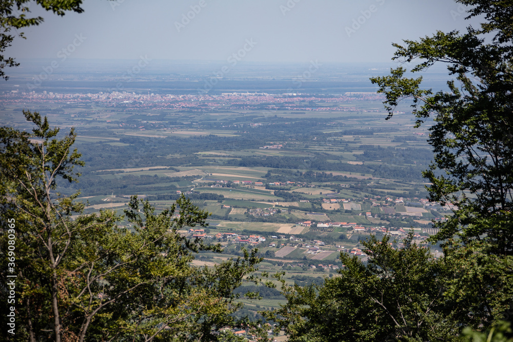 a beautiful view from the mountain, towards the village, unrecognizable.