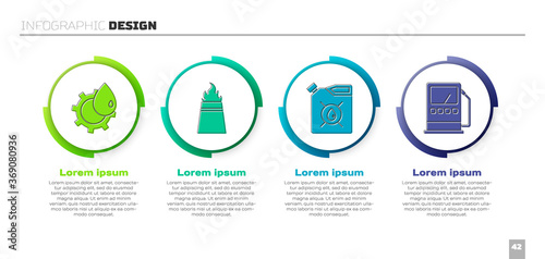 Set Oil industrial factory building, Oil rig with fire, Canister for motor machine oil and Petrol or gas station. Business infographic template. Vector.