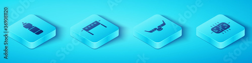 Set Isometric Fitness shaker, Hockey table, Hockey table and Ice hockey sticks and puck icon. Vector.