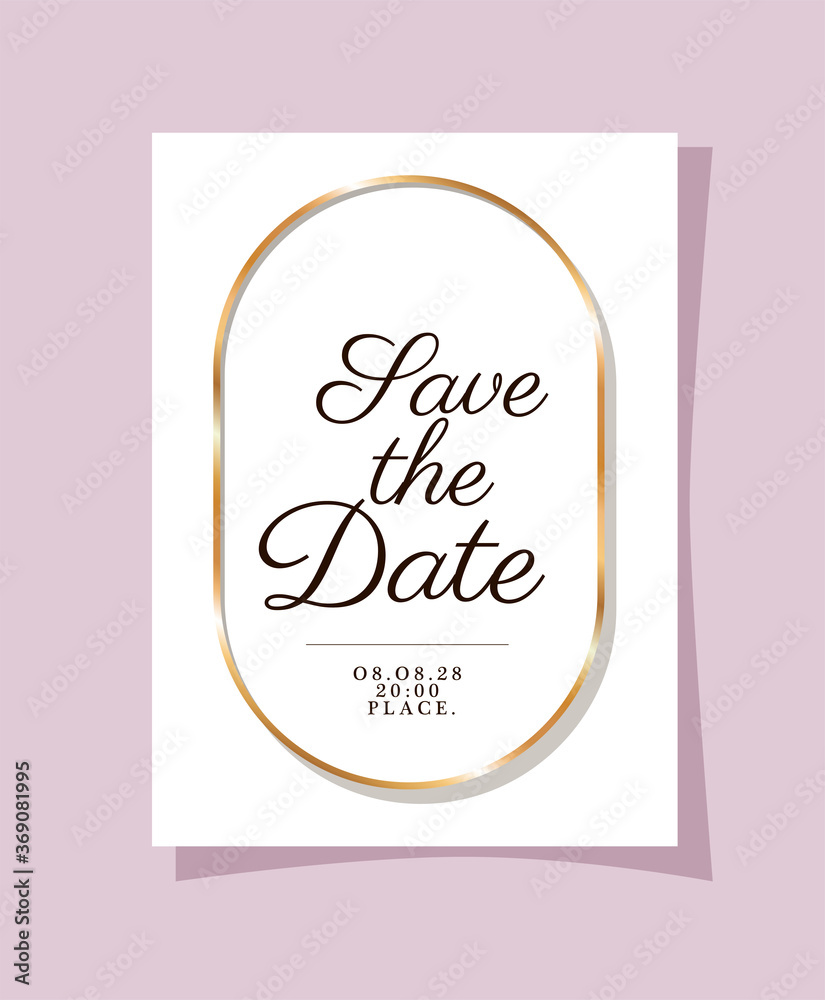 Wedding invitation with gold frame design, Save the date and engagement theme Vector illustration