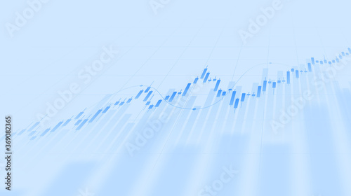 Abstract financial chart with uptrend line graph and candlestick on blue color background