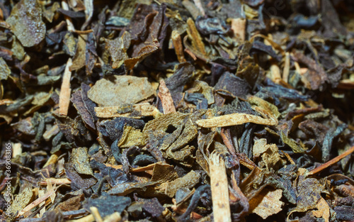 Macro shot of tea leaves. 