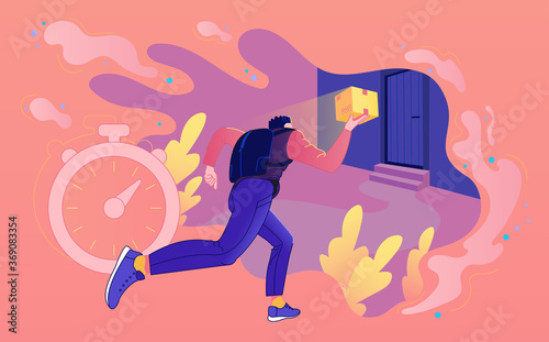Illustration concept of fast delivery services. Delivery parcel to door. Vector illustration