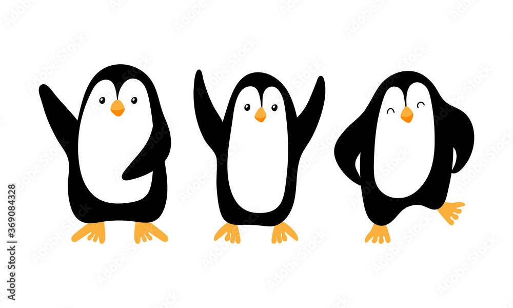 Naklejka premium Cute cartoon penguins isolated on white background. Vector illustration.