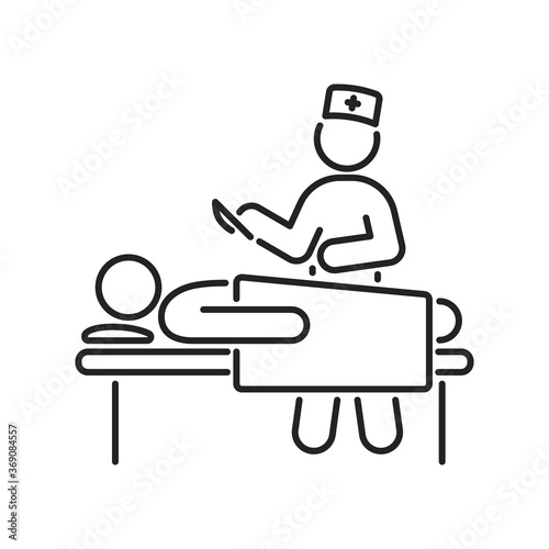 Heart surgery black line icon. Surgical emergency. Isolated vector element. Outline pictogram for web page, mobile app, promo.