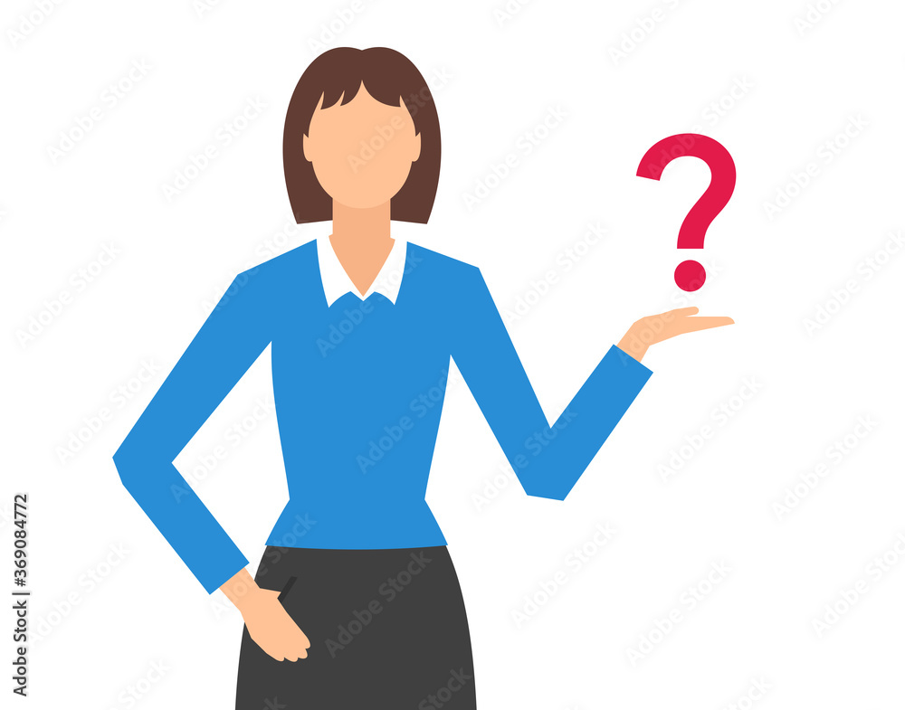 Woman holding question mark. Vector banner Woman holding question mark. Vector banner