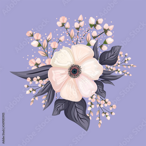 white flower with leaves painting design, natural floral nature plant ornament garden decoration and botany theme Vector illustration