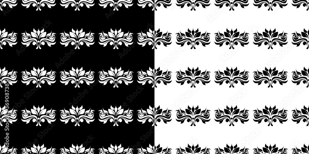 Floral seamless patterns. Black and white monochrome backgrounds compilation