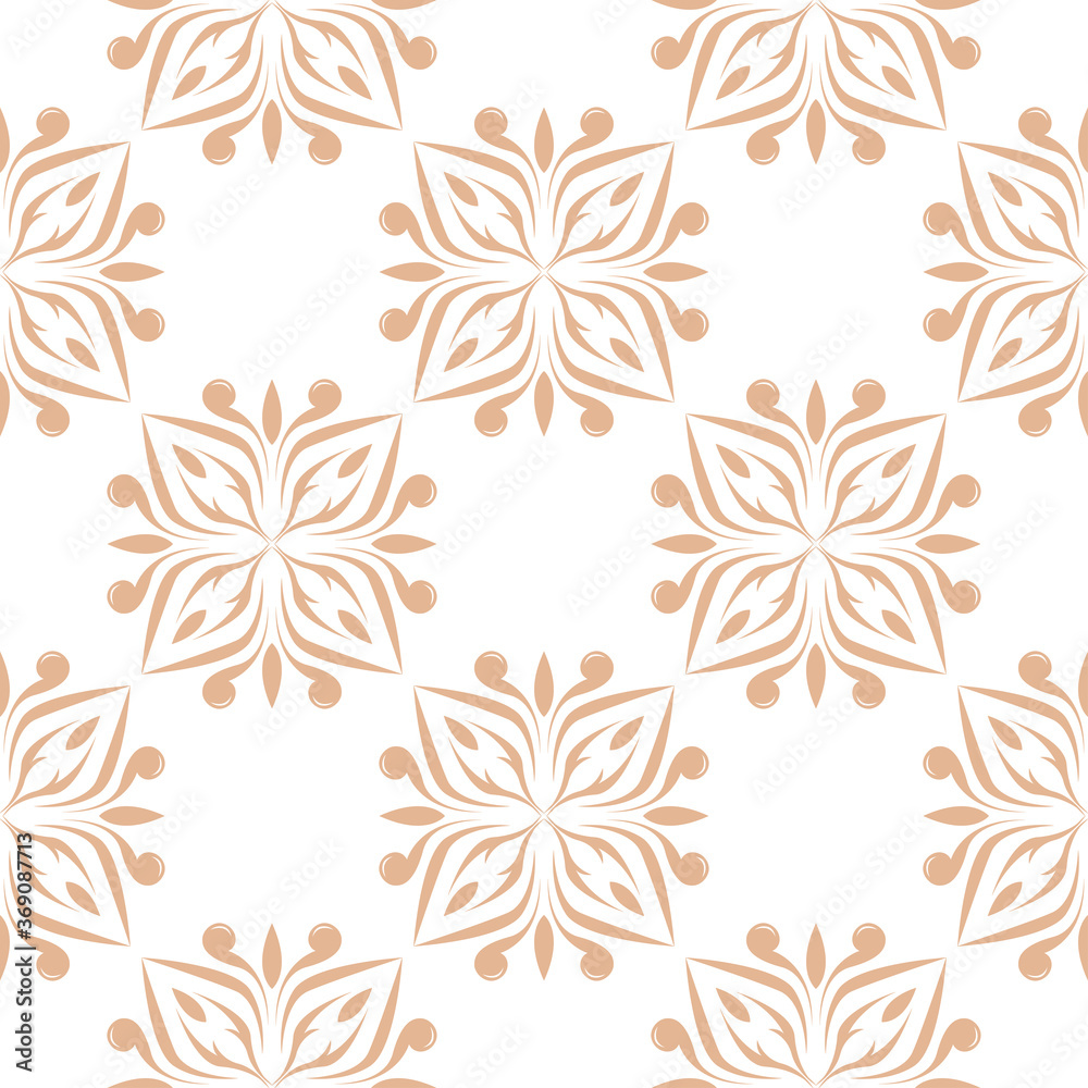 Floral seamless pattern. Beige flowers on white background