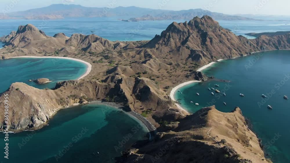 Aerial 4K pull in view of Padar island in Komodo - Indonesia