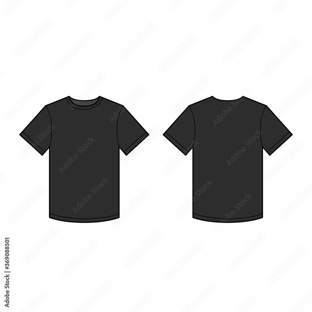 Black men's t-shirt template. Front and back view. Vector illustration ...