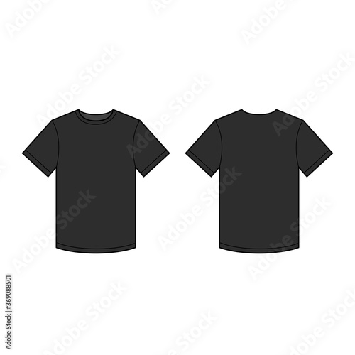 Black men's t-shirt template. Front and back view. Vector illustration.