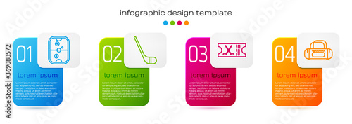 Set line Air hockey table, Ice hockey stick, Hockey sports ticket and Sport bag. Business infographic template. Vector.