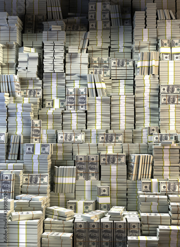 Obraz na plátně A large stack of dollar bills. Money.