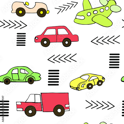 Cars toys seamless pattern vector. To create prints, gift wrapping cars background