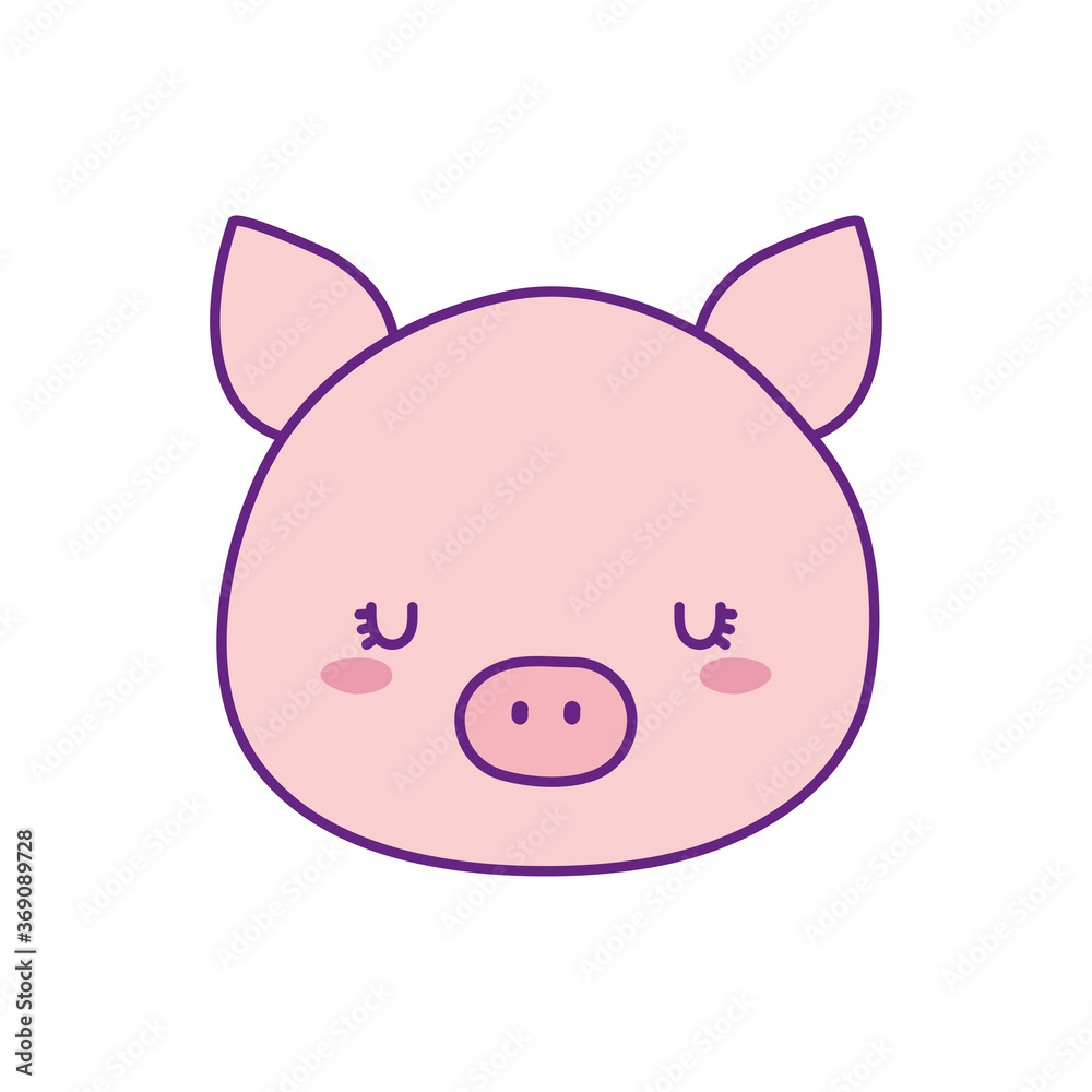 Cute pig face cartoon line and fill style icon design, Animal zoo life nature and character theme Vector illustration Cute pig face cartoon line and fill style icon design, Animal zoo life nature and character theme Vector illustration