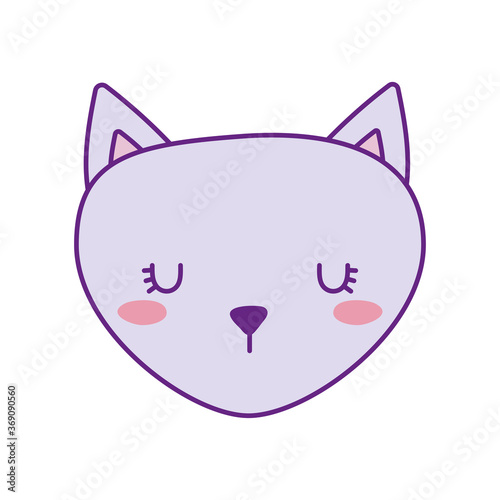 Cute cat face cartoon line and fill style icon design, Animal pet kitten domestic feline kitty mammal beautiful and portrait theme Vector illustration