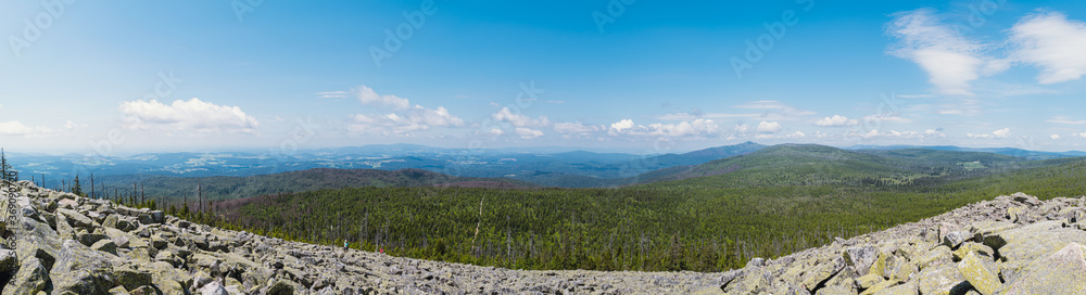 Panorama view from the Lusen in the Bavarian Forest, Germany