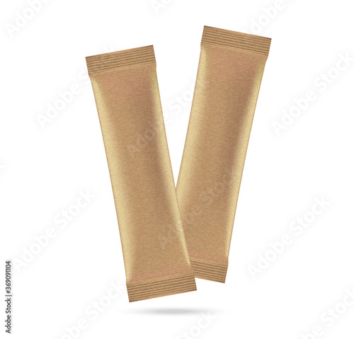 3D Mock up Matte sachet bag isolated on white background. Vector illustration. Food, beverage, Healthcare and Medical merchandise Packaging concept design.