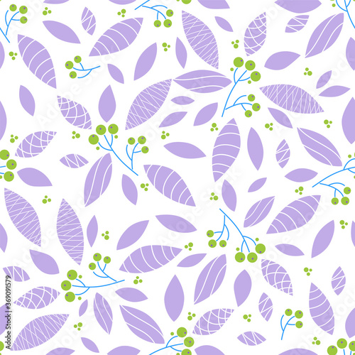  Vector endless seamless pattern. Illustration of branch and berry of rowan, ash berry. Simple flat style