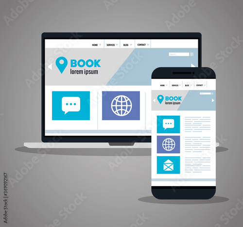 mockup responsive web, concept website development in laptop and smartphone