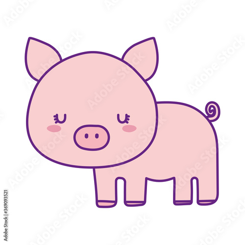 Cute pig cartoon line and fill style icon design  Animal zoo life nature and character theme Vector illustration