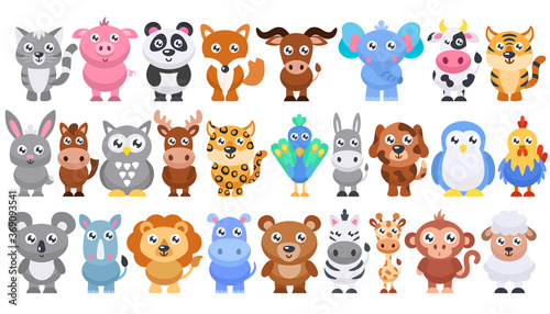 Collection of cute cartoon animals. Vector flat illustration. © Svetlana