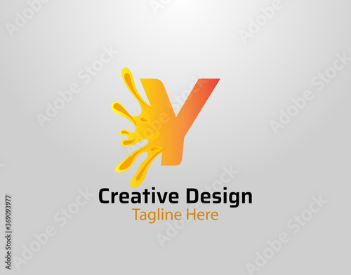 Letter Y Splash Logo Icon. Initial Y with orange splash and drops Design © bintank