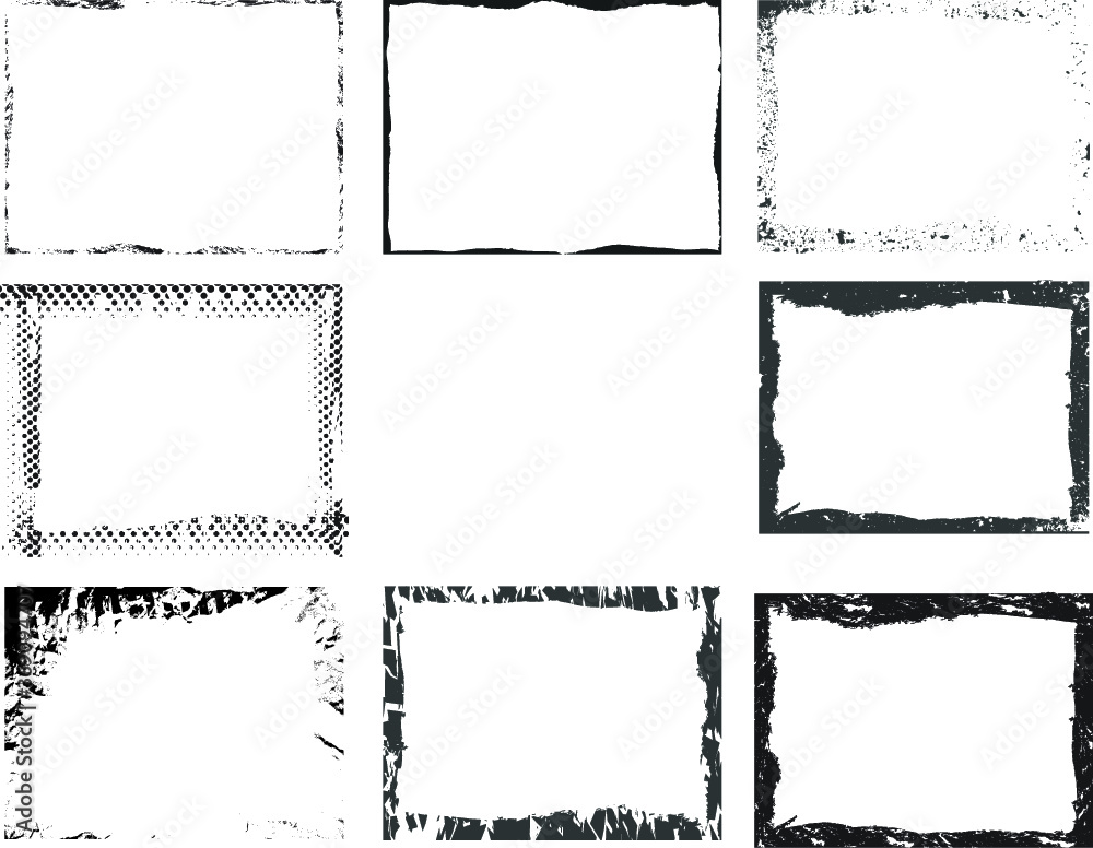 Vector Frames. rectangles for image. distress texture . Grunge Black borders isolated on the background . Dirt effect . geometric shapes for your design Vector Frames. rectangles for image. distress texture . Grunge Black borders isolated on the background . Dirt effect . geometric shapes for your design