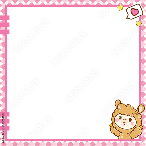 Vector printing paper note. Kawaii blank for drawing, sketchbook, notebook, diary, letters, planners, notes.  Cute design with cute pink background, clips, stars and alpaca on paper