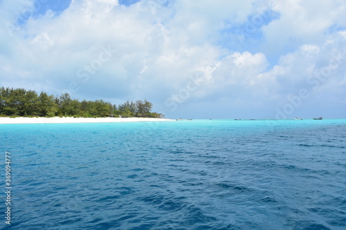 Landscape from the sea of one of the islands of the Zanzibar archipelago