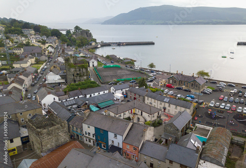 Carlingford town panoramic aerial shot. Co. Louth, Ireland. July 2020 