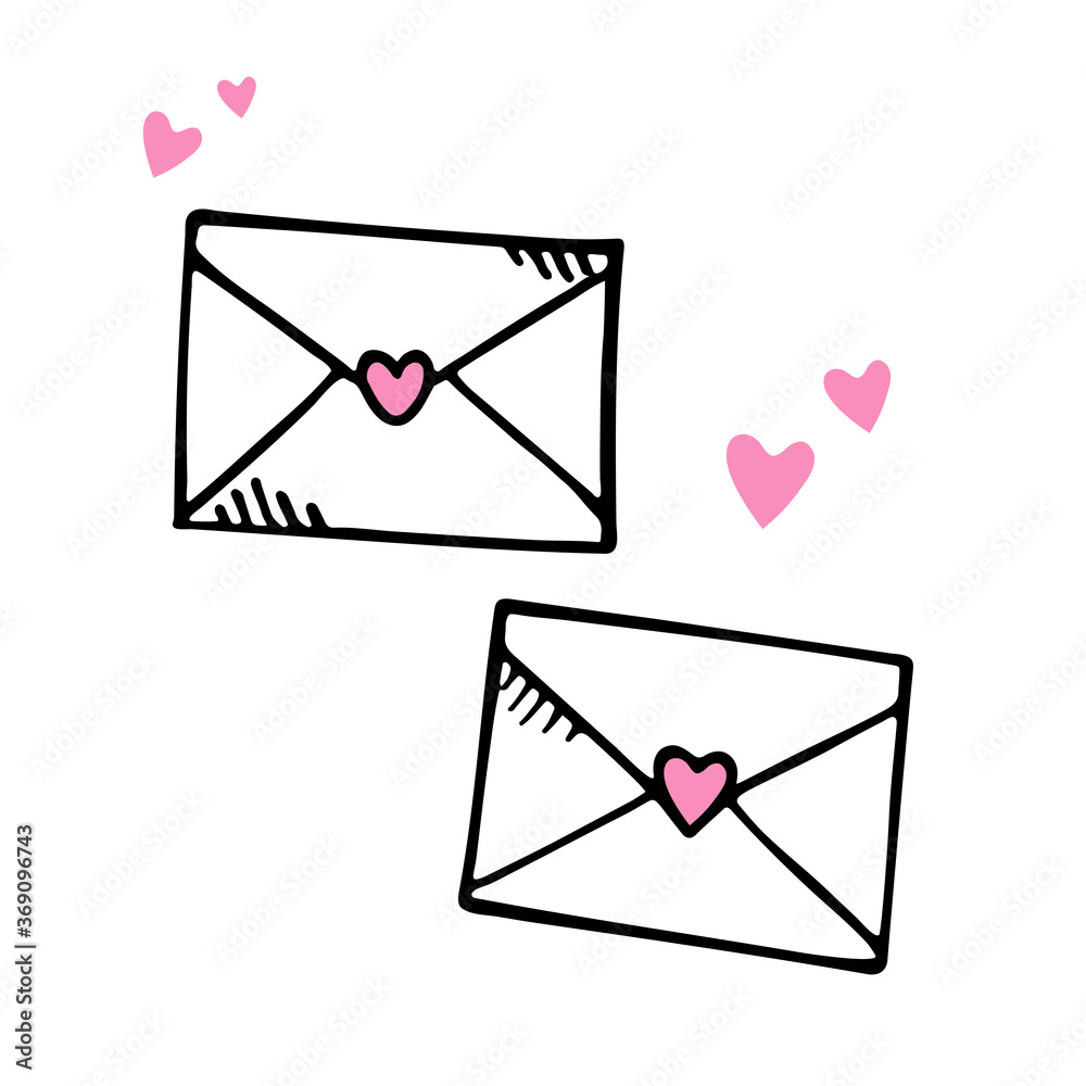 Message with love. Mail icons elements in doodle style. Envelopes for Love card. Hand drawing sketch letters. Valentine's day symbol. Message with love. Mail icons elements in doodle style. Envelopes for Love card. Hand drawing sketch letters. Valentine's day symbol.
