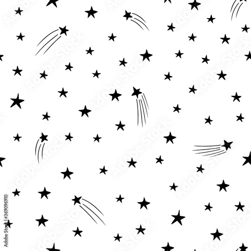 Falling vector stars seamless pattern design hand-drawn. Space, universe, falling stars - fabric wrapping, textile, wallpaper, apparel design.