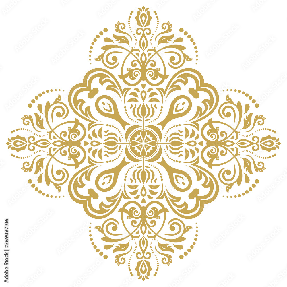 Oriental golden pattern with arabesques and floral elements. Traditional classic ornament. Vintage pattern with arabesques