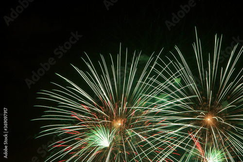 Two green fireworks explod during a 4th of July celebration in Birmingham Alabama