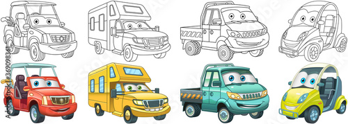 Coloring pages for kids. Colorful cars collection.