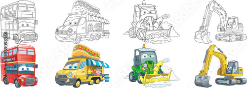 Coloring pages for kids. Colorful cars collection.